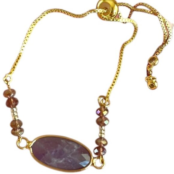 Handmade Multi Pink/Purple Amethyst stone Crystal Beaded Bracelet 18K GP - Picture 2 of 4